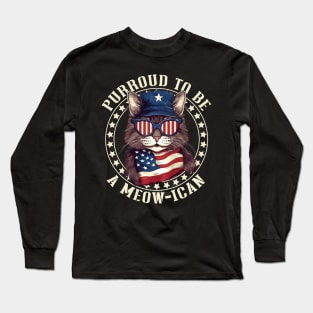 4th July Cat Lover, Purroud To Be A Meow-ican, American Cat Long Sleeve T-Shirt